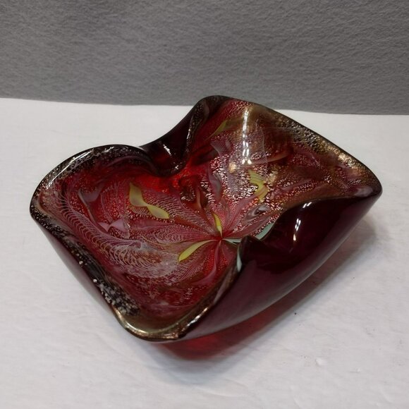 Vintage MCM Murano Red Glass Ashtray, AVEM Italy Tutti Frutti Dish, Italian Art - Picture 7 of 11